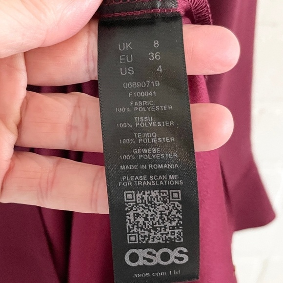 ASOS Mini Shirt Dress Button down Long Tulip sleeve Princess shoulder Burgundy 4 - Picture 8 of 14